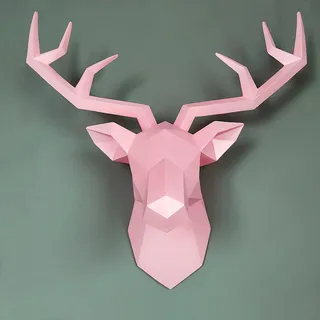 Hirschkopf wanddeko,hirschkopf,hirschgeweih deko,Rotwild-Kopf-Dekoration Wandbehang,Tierkopf,geometrisches Hirschgeweih,3D Wanddekorationen,Hirschkopf Geweih Wanddekoration Deko Skulptur(Pink,M)