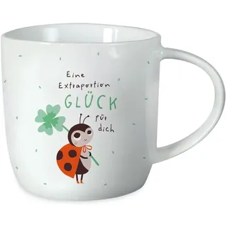Grafik Werkstatt Bielefeld Grafik-Werkstatt Kaffeetasse mit Spruch 300 ml Porzellan Tasse Extraportion Glück,