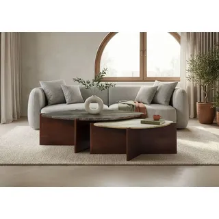 Couchtisch 2er Set Akazie 115x65x35 braun lackiert / Marmor grün + beige ORGANIC COLLECTION #29