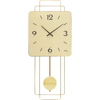 Pendelwanduhr AMS, gold (goldfarben), Wanduhren, B/H/L: 23cm x 5cm x 50cm, Quarzuhr, Messinggehäuse,Esszimmer,Wohnzimmer,Made in Germany