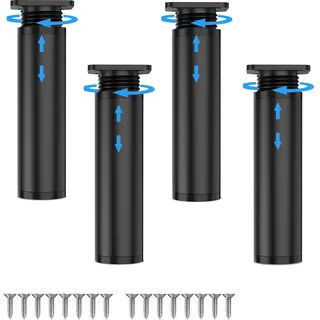 4er Set Höhenverstellbare Möbelfüße aus PVC, 15-17cm, Rund, Schwarz, Belastbar bis 200kg, Universelle Möbelbeine für Sofa, Couchtisch, TV-Schrank und Badezimmerschrank