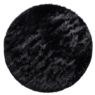KADIMA DESIGN Hochflor Teppich Shaggy waschbar Unifarben Schlafzimmer schmutzabweisend Schwarz Rund 80D | 100% Polyester | Florhöhe: 33 mm | pflegeleicht