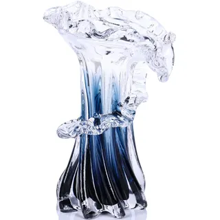 LINYTHER Wellenvase, blau-weiß, klarer Farbverlauf, Meeresglasvase, Murano-Glasvase, einzigartige Glas-Blumenvase für Ozean-Thema, Küste, Zuhause, Mittelstück, modernes Büro, Eingangstisch