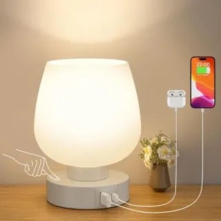 3-wege-touch-nachttischlampe, Kleine Kabelgebundene Tischlampe Mit Usb-a- Und Usb-c-ladeanschlüssen, Dimmbare Helligkeit Für Schlafzimmer, Wohnzimmer Und Kinderzimmer