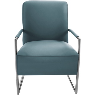 Cocktailsessel K+W KOMFORT & WOHNEN Sessel Gr. Leder Longlife BRONCO, B/H/T: 62 cm x 77 cm x 83 cm, blau (topas) Clubsessel Cocktailsessel mit bezogenen Armlehnen, Gestell in Metall Edelstahloptik