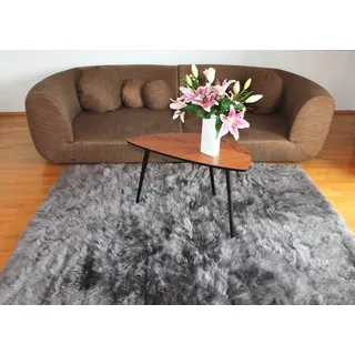 Naturasan Design Öko Schaffell-Teppich 150 x 200, Hochflor Langflor, Shaggy, Flokati, Lounge Fellteppich Lammfellteppich Deko Teppich Wohnzimmer (Dunkelgrau)
