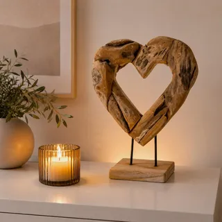 Online Fuchs Großes Deko Herz aus Teakholz, Treibholz und Metall für Wohnzimmer & Schlafzimmer