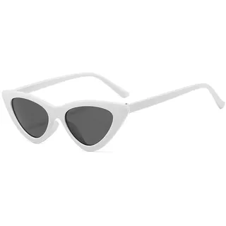 OZPYKAE Damen-Sonnenbrille, Katzenaugen-Sonnenbrille, Vintage-Stil, Kunststoffrahmen, Katzenaugen-Stil, Retro-Sonnenbrille, Weiß, One Size - Einheitsgröße