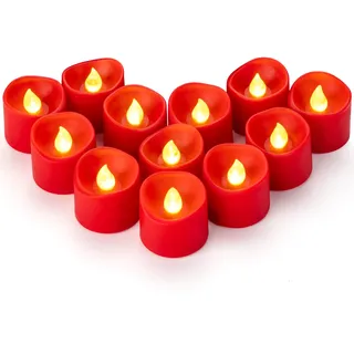 Yakpo 12 Stück flammenlose rote Teelichter, batteriebetrieben, flackernde LED-Votivkerzen, elektrisch, künstliche Kerzen, Großpackung für Weihnachten, Hochzeit, romantische Partydekorationen