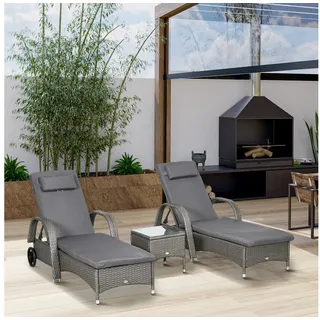 Outsunny Gartenliege 3er-Set, mit Rolle, Liege, 3 St., Sonnenliege, für Garten, Balkon, Dunkelgrau grau