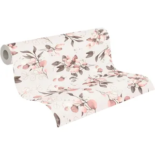 A.S. Création Blüten-Vliestapete – Rosa, Pink, Gold – 10,05 x 0,53 m | Florales Blüten-Motiv als natürlicher Blickfang – matte Motivtapete, einfach zu verkleben & spurlos abziehbar