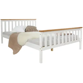 Homestyle4u Holzbett 140 x 200 cm Weiß Braun