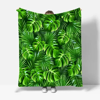 RFFLUX 3D Palmenblätter Kuscheldecke 150x200 cm Microfaser Flanell Decke Grün Blätter Wohndecke Sommer Leichte Weiche Winter Warme Blanket Tagesdecke Sofadecke Couchdecke(Stil 175-13)