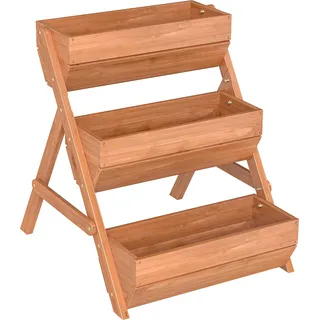 Outsunny Vertikales Hochbeet mit 3 Etagen Vertikalbeet aus Holz Blumenkasten mit 3 Pflanzkästen Ablauflöchern Blumenbeet Kräuterbeet Blumentreppe für Terrasse Balkon Garten 65 x 75 x 76 cm Braun   Aosom