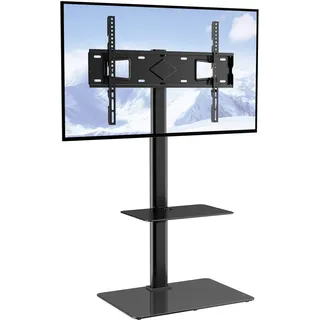 Vevor TV Ständerhalterung, schwenkbarer Fernsehständer für 32- bis 65-Zoll-Fernseher, höhenverstellbarer tragbarer Bodenständer mit gehärtetem Glasfuß für Wohnzimmer Schwarz