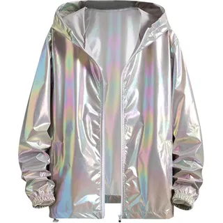 ASKSA Herren Pailletten Sakko Metallic Nightclub Jacke Laessig Reissverschluss uebergangsjacke Casual Sweatjacke Leichte Glaenzend Jacke Bomberjack... - Grau - M