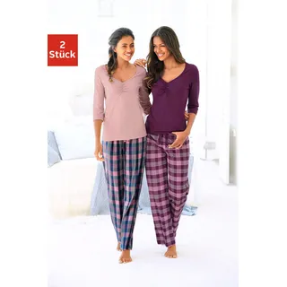 Pyjama VIVANCE DREAMS Gr. 40/42, bunt (rosa, kariert, bordeau x, kariert) Damen Homewear-Sets Pyjamas mit karierter Hose