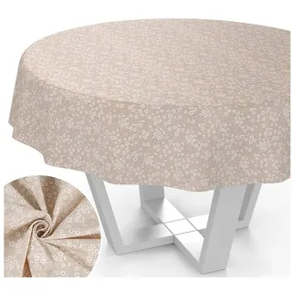 ANRO Tischdecke aus Stoff mit Blumen Pflanzen wasserabweisend Tischtuch Tischwäsche (Einzelstück 1-tlg), mit Acryl Beschichtung beige Rund | Ø 120 cm x 120 cm x 120 cm x 0.31 mm