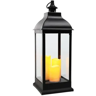 Spetebo LED Laterne XXL Laterne mit 3 LED Kerzen - 70 cm, 2, LED, warmweiss, Deko Tisch Windlicht aus Kunststoff schwarz