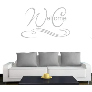 Klebesüchtig Wandtattoo Wohnzimmer WC Welcome 30cm x 18cm hellgrau - Türaufkleber Flur - Wandsticker Kinderzimmer Jungen - Aufkleber für Flur, Küche, Bad - Dekoration Wohnung - Sticker