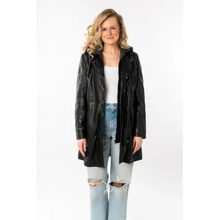 Ledermantel MAURITIUS "Seneka", Damen, Gr. S (36), schwarz, Obermaterial: 100% Lammleder. Futter: 100% Baumwolle. Kapuze: 55% Polyester, 45% Baumwolle. Ärmelfutter: 100% Polyester, figurbetont lang, Ärmel mit Ärmelschlitz mit Reißverschluss, Mäntel, lange Lederjacke mit abzippbarem Kapuzen-Einsatz