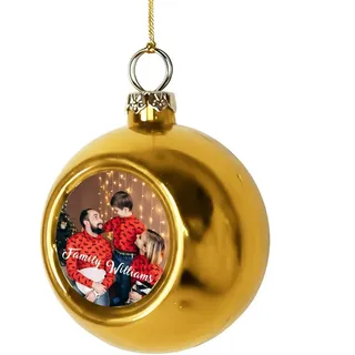 Personalisierter Weihnachtskugel mit Foto und Text. Weihnachtsschmuck. Weihnachtskugeln zum Personalisieren. weihnachtsdeko. Christbaumschmuck. Personalisiertes Geschenk Foto. Weihnachtsdeko in Gold