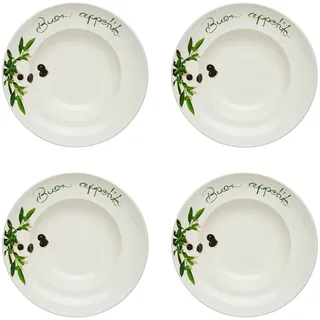 KHG 4er Set Pastateller, extra groß mit 30cm Durchmesser in Buono appetito Print, perfekt für Gastro und Zuhause, hochwertiges Porzellan, Suppenteller, Salatteller, Spühlmaschinengeeignet