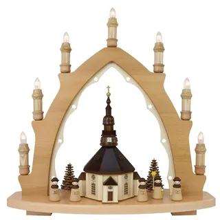 3D Lichterspitze Leuchterbogen Schwibbogen Lichterbogen 7-flammig (Seiffener Kirche "hell")
