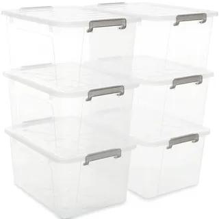 Citylife 6er-Set 40L Aufbewahrungsbox mit Deckel Groß, Stapelbar Plastikboxen zum Organisieren Große aufbewahrungsboxen für Garage, Schrank, Klassenzimmer, Küche, 52.4 X 38.4 X 29.8 cm (6Pack, 40L)