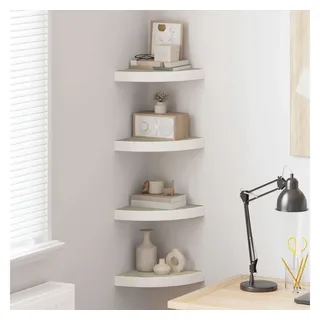furnicato Wandregal Eck-25x25x3,8 cm in Eiche und Weiß, Waben-MDF & Metall, 4-tlg., Schwebende Regalablage mit unsichtbarem System, 4er-Set für Wände braun 25 cm x 3.8 cm x 25 cm