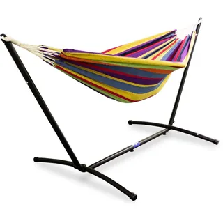 LACESTONE Hängematte inkl. Gestell Hängeliege Relaxliege Outdoor Indoor 180x140 bis 120Kg Regenbogen