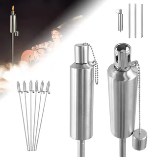 ACXIN Citronella Fackeln 6er Set, 115cm Ölfackel Lampe Outdoor Fackeln aus Edelstahl Gartenfackeln für außen mit Glasfaserdocht und Löschkappe, Nachfüllbarer Kraftstoff: 330 ml