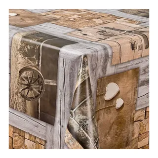 Laro Wachstuch-Tischdecke abwaschbar Rechteckig 120 x 90 cm Braun Grau
