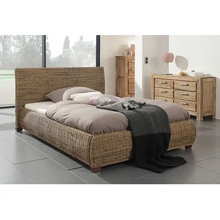Wolf Möbel Rattanbett 'Round' 160x200cm Rattan Holz Doppelbett Bettgestell Bett - Braun