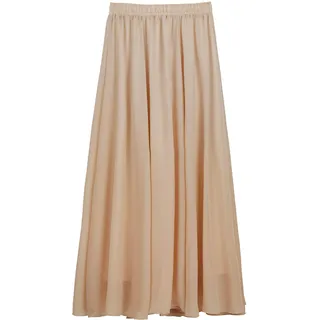 Damen Chiffon Langer Rock Strandrock Maxirock Chiffonrock Damenrock für Sommer Strand Alltag Party Rocklänge 90cm - Einfarbig Nackte Farbe - 34-40