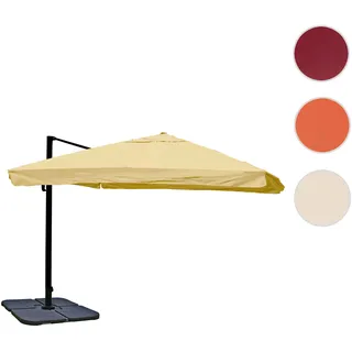 Ampelschirm HWC-A96, Sonnenschirm Gastronomie 3x3m (Ø4,24m) Polyester/Alu 23kg ~ Flap, creme mit Ständer