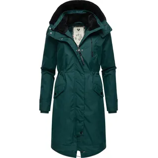 Ragwear Damen lange Übergangsjacke Mantel mit Teddyfleece-Kapuze Nicco Petrol Gr. M - M