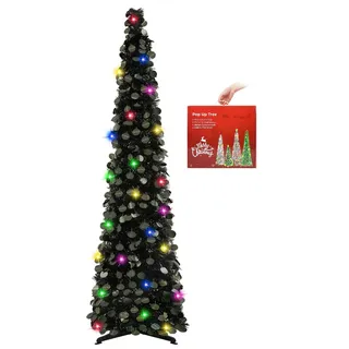 N&T NIETING Künstlicher Weihnachtsbaum mit Beleuchtung, Pop Up Weihnachtsbaum 150cm, Pailletten Weihnachtsbaum künstlich Weihnachtsdeko für Weihnachten, Partybedarf, Haus Dekoration, Schwarz