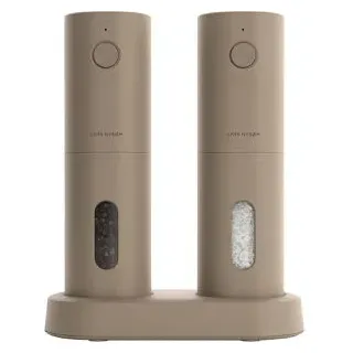 LARS-NYSØM Gewürzmühle Spaending Taupe Brown mit Licht 19,1 cm, elektrisch, Kunststoff, Keramikmahlwerk, Salz- & Pfeffermühle
