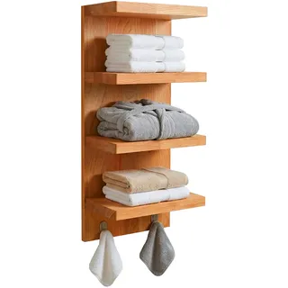 Relaxdays Wandregal Bad, mit 4 Ablagen & 2 Haken, Hängeregal Badezimmer Badezimmerregale, Badregale