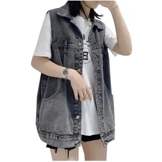 Siehin Damen Jeansweste Denim Weste Ärmellos Jeansjacke Beiläufige Jeansweste (Schwarz, S) - S