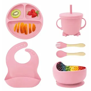 Elzusha – 6-teiliges Silikon-Geschirrset für Babys – Sicher und rutschfest für selbstständiges Essen