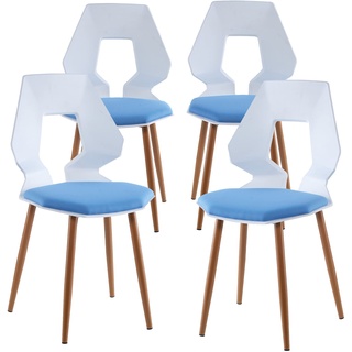 Trisens 2er 4er Set Design Stühle Esszimmerstühle Küchenstühle Wohnzimmerstuhl Bürostuhl Kunststoff, Farbe:Weiß/Hellblau, Menge:4 St.