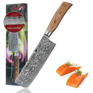 Wakoli EDIB Pro Damast Nakiri Messer mit Gravur – Personalisiertes Gemüsemesser, 18 cm Klinge aus 67 Lagen Damaststahl (VG10-Kern), ergonomischer Pakkaholzgriff – Profi Küchenmesser in Geschenkbox