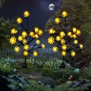 Sunxury – 2-teilige Lotus-solar-gartenleuchten – Led-außenbeleuchtung – Ip65 Wasserdicht – 20 Leds Für Festliche Atmosphäre – Schnelle Installation