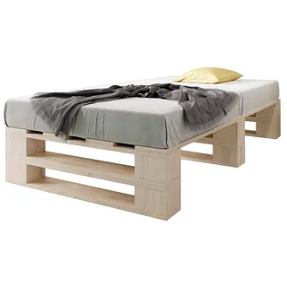 sunnypillow Palettenbett M2 aus Holz 90 x 200 cm mit Lattenrost Stabiles Seniorenbett Kinderbett Jugendbett Gästebett erhöhtes Einzelbett Bettges...