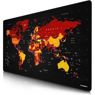 Titanwolf Gaming Mauspad, XXXL Speed Mausmatte 1200 x 600 mm, Geschwindigkeit & Präzision, Weltkarte rot (3XL), Mausmatte, Schwarz