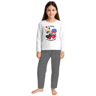 United Labels® Schlafanzug Miraculous Ladybug Schlafanzug Mädchen Pyjama Set Langarm Weiß/Grau grau 122-128