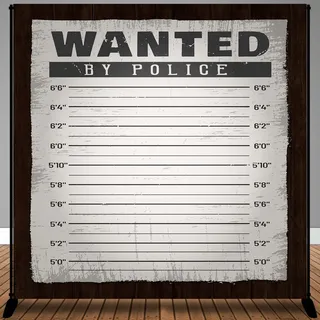MTMETY Wanted by Police Hintergrund Mugshot Messlatte Poster Hintergrund Western Cowboy 1,8 x 1,8 m Geburtstag Hochzeit Junggesellinnenabschied Dekoration Photo Booth Studio Requisiten Kuchen Tisch
