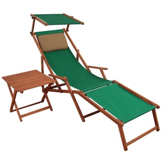 Sonnenliege grün Liegestuhl Fußteil Sonnendach Tisch Kissen Gartenliege Deckchair 10-304FSTKD